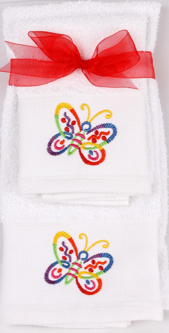 Matching Embroidered Handtowel and facecloth gift set- butterfly Code: FH-BUTT image 0